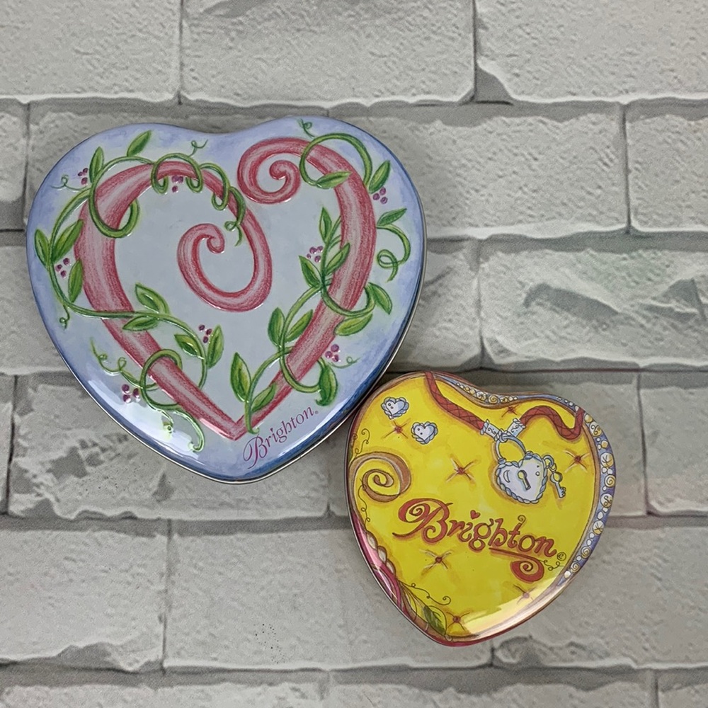 💰Bundle 3/$30 Brighton Heart shaped Jewelry trinket Tins with Lids Set of two
